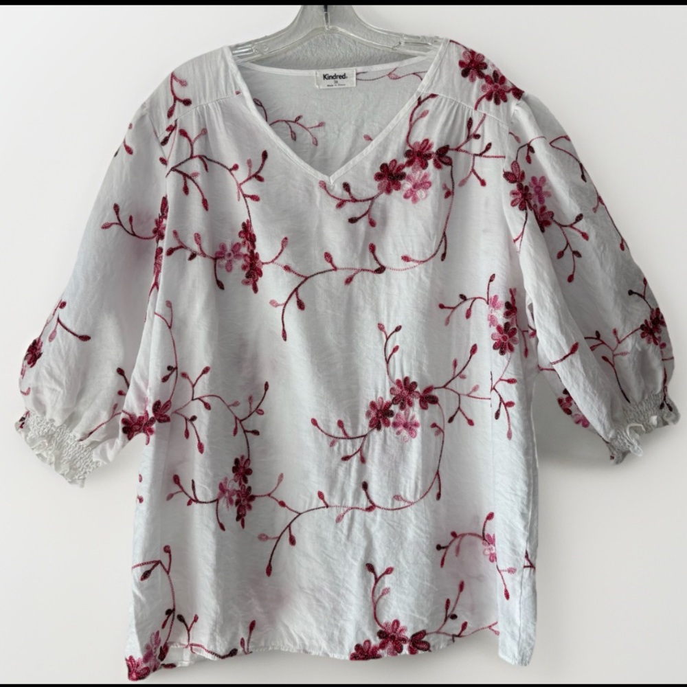 Kindred Beaded Floral Tunic Blouse Top Size 3X Cottagecore Romantic Boho Peasant